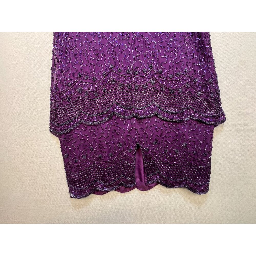 Brilliante By J.A Silk Formal Midi Shift Dress Size 1X Purple Sequin - Picture 11 of 13